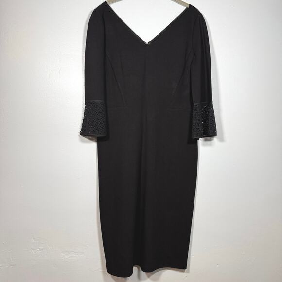 Lafayette 148 Black Midi Dress 10 Lace Bell Sleeves Cocktail Sheath Elegant - Picture 3 of 10